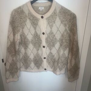 J. Crew Women's Cream and Gray Argyle Cardigan. NWT
